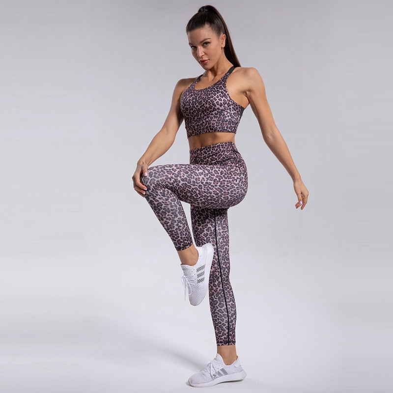 Leopard Print Crop Top and Leggings Set